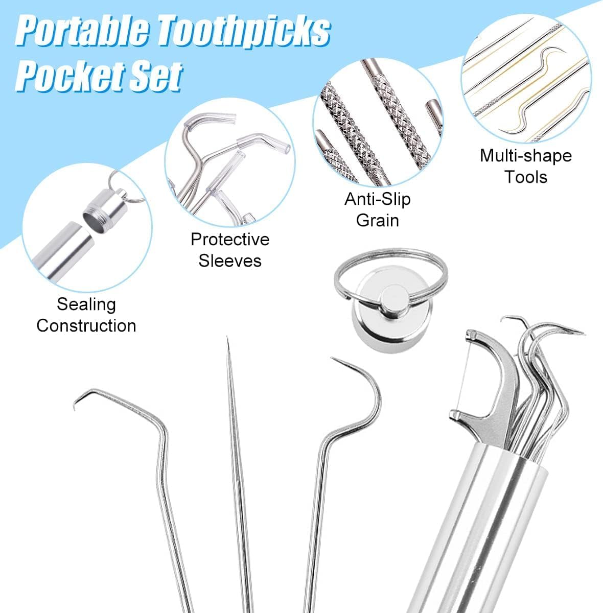 Teeth Cleaner Portable 7 Pieces Toothpicks Pocket KeyChain