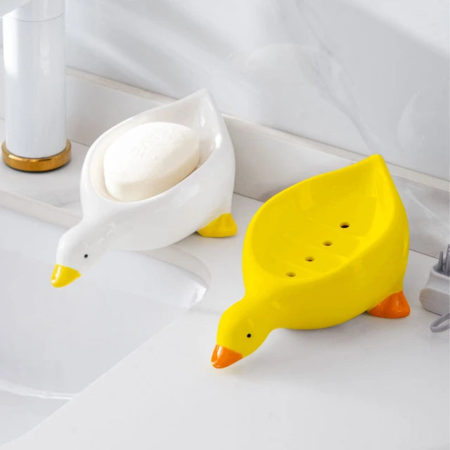 pack of 2 Duck Soap Holder, Cute Soap Drying Rack, Kitchen Bathroom Shelf Floor Type Soap Holder, Portable Countertop Soap Organizer, Soap Case for Shower Bathroom Kitchen