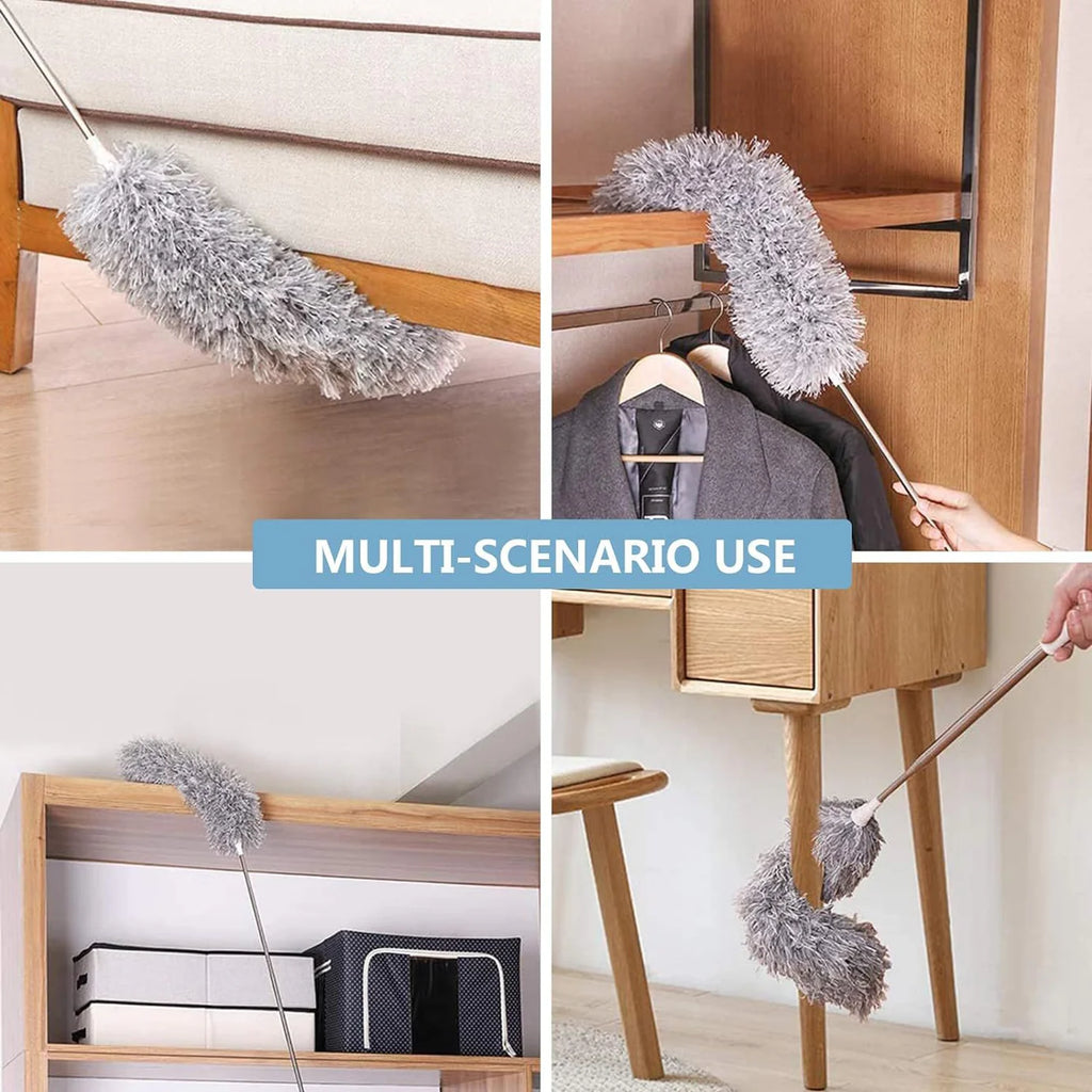 Flexible Microfiber Long Rod Duster – Grey, Extendable & Washable for High Reach Cleaning